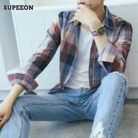 D&amp;BE   SUPEEON丨เสื้อเชิ้ตแขนยาวผู้ชาย 2021รุ่นใหม่ เสื้อเชิ้ตลายสก็อต ทรงเข้ารูป เสื้อแฟชั่นผช สไตล์เกาหลี ลำลอง เสื้อ วินเทจ