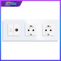 Bingoelec TV Computer Internet With EU Russia Standard Sockets Double Wall Plug Crystal Glass Panel Home Improvement