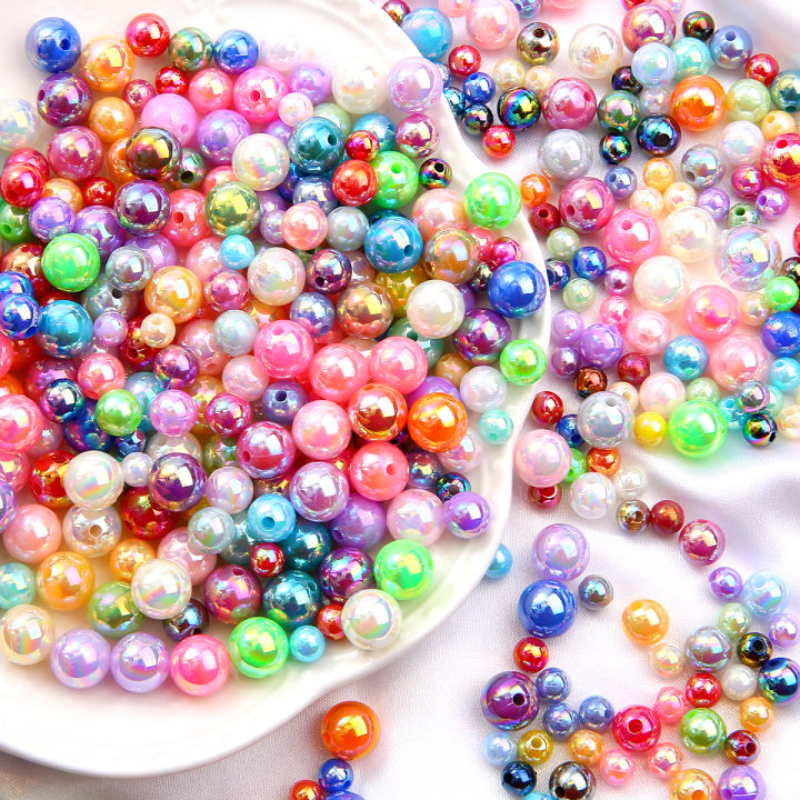 4 6 8 10mm Colorful Glass Beads Imitation Pearl Beads Loose Spacer