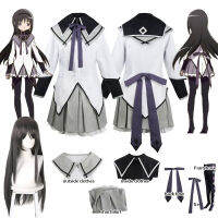 [ Star Fun]Ainime Puella Magi Madoka Magica คอสเพลย์ Akemi Homura คอสเพลย์เครื่องแต่งกายกระโปรงสั้น Jk ชุด Bowknots วิกผมปาร์ตี้ฮาโลวีน