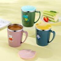 [COD] 304 stainless steel mug with lid ladies high-value water cup student cartoon double mouth coffee gift