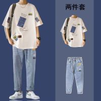 【Ready】? new short-sed suit mens y brand fried street set casl coocatn handsome mens two-piece dgn