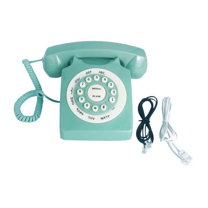 Retro Landline Telephone Green Classic Rotary Design Old Fashioned Corded Desk Phone with Ringer