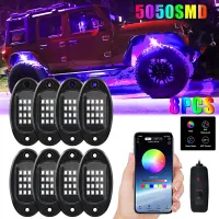 Pods RGB LED Rock Lights Kit Underglow Multicolor Neon Light Pod with Bluetooth App Control for Truck ATV UTV SUV