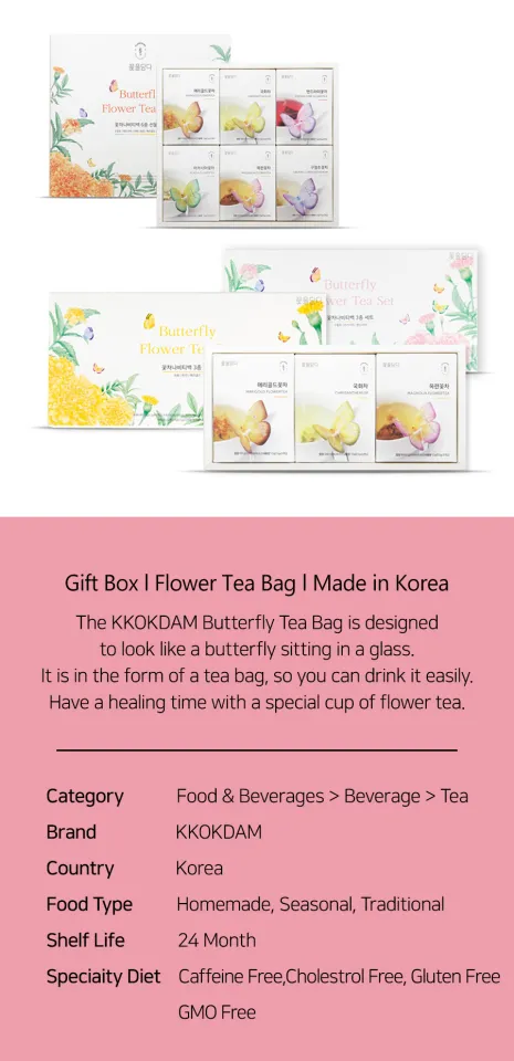 KKOKDAM Korean Tea Bags - Marigold Butterfly Tea Bags - Decaf Tea