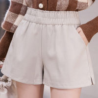 shintimes Short Women PU Leather Shorts Autumn Winter Fashion Woman Shorts Elastic Waist Shorts For Women Pantalon Corto Mujer