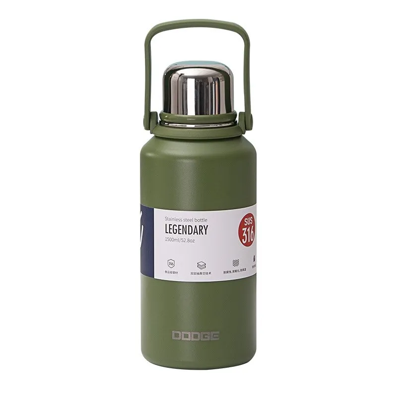 KDKD Military Thermos Travel Portable Thermos for Tea Large Cup Mugs for  Coffee Water Bottle Stainless Steel 1200/1500ml (Color : D, Size : 1200ml)