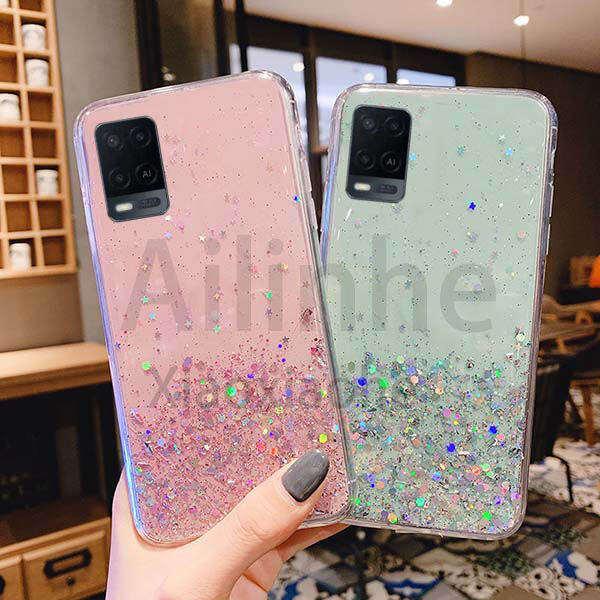 เคสป้องกันแบบนิ่มลายดาวกลิตเตอร์เคสโทรศัพท์4g-พร้อมส่งสำหรับ-oppo-a54ใสซิลิโคน-tpu