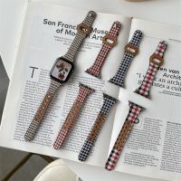 ▩ Canvas Leather Loop For Apple Watch Band 45mm 44mm 41mm 40mm Woman Leather WatchBand Bracelet iwatch Series 7 se 6 5 Slim Strap