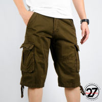 Mens Cotton pants Relaxed  Fit Outdoor  Cargo Shorts กางเกงขาสั้นชาย 4ส่วน cargo กระเป๋าข้าง กางเกงเดินป่า J (Brown)