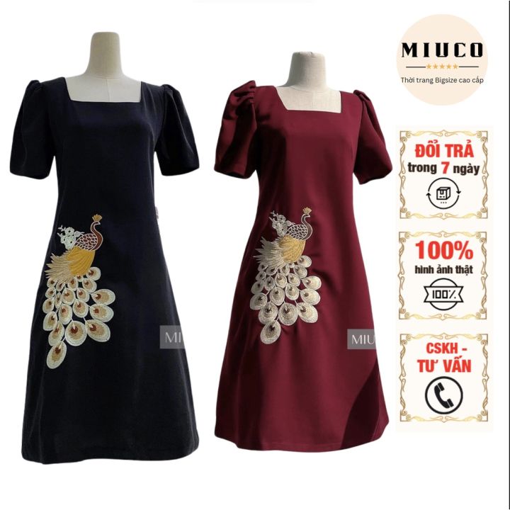 Đầm thiết kế Bigsize Miuco tặng mẹ, đầm thêu hình con công dáng ...