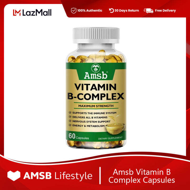 Amsb Vitamin B-Complex Capsules (B1, B2, B3, B5, B6, B7, B9, B12, Folic ...