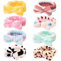 【YF】 Elastic Lovely Lady Dots Stripes Pattern Soft Coral Fleece Shower Make Up Facial Bow Knot Comfortable Skin Care Velvet Headwraps