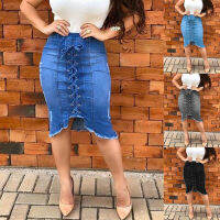 Summer Denim Skirt Women Fashion High Wasit Denim Bow Tie Sexy Slim Fit Hole Ripper Jeans Plus Size Solid Color Female Skirts