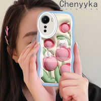 เคส Chenyyka สำหรับ Vivo Y16 Y35 5G Y56 5G เคสการ์ตูนหมีดอกไม้ดีไซน์ใหม่3D ขอบครีมลูกคลื่นปลอกเคสมือถือโปร่งใสลายกล้องถ่ายรูปเรียบง่ายอ่อนโยนฝาครอบป้องกัน