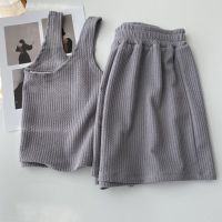 COD DSFGERRTYTRRE Korean Version Summer Two-Piece Suit Short Vest Three-Dimensional Jacquard chao Comfortable Lazy Loose Casual Women 2022 New Style Shorts 2-Piece Set Pajamas