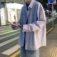 HUKERTIA แถบเสื้อเชิ้ตผู้ชายหลวมแขนยาวเสื้อลำลอง