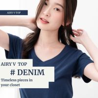 Pela.bkk - Airy Vee top เสื้อคอวี สีกรมท่า (Denim)