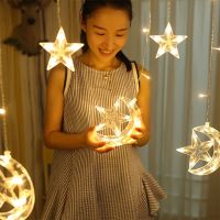 【LZ】✵●✓  LED Fairy Light Guirlanda para Casa EID Mubarak 12 Moon Star Lamp UE Islam Lights Decorações de Cortina para Janela 3m 220V