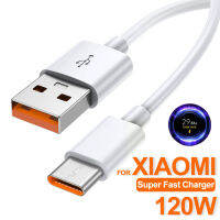 สำหรับ Xiaomi เดิม120วัตต์6A USB Type C เคเบิ้ลเร็วสุดชาร์จสำหรับ Mi 12 11 10 9 Poco R Edmi ประเภท-C ชาร์จอุปกรณ์ศัพท์