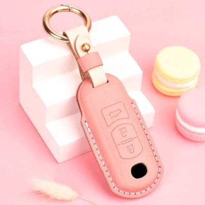 Women Genuine Leather Car Key Cover Keyring Case for Mazda 2 Button Mazda3 Mazda2 Mazda6 Cx5 Cx4 2020 Cx8 Cx30 Fob Accessories Remote Keychain Holder Shell Bag Pouch