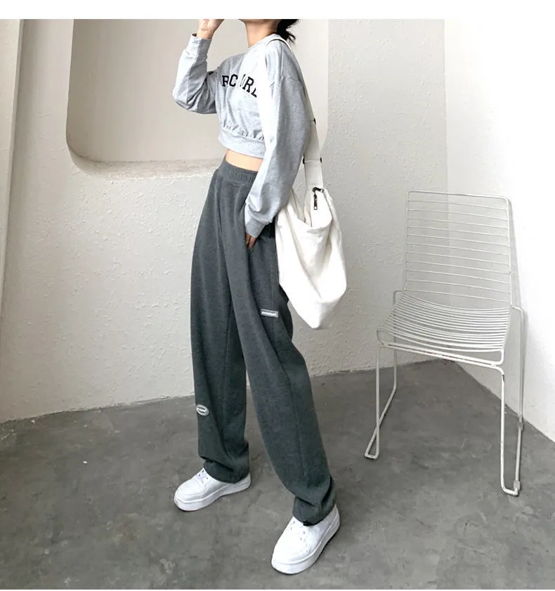 HOUZHOU Oversize Gray Joggers Sweatpants Women Korean Fashion