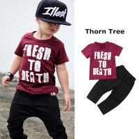 Thorn Tree 2 ชิ้นเด็กวัยหัดเดินเด็กเด็กเด็กแขนสั้นท็อปส์เสื้อยืดกางเกงขายาวชุดเสื้อผ้า