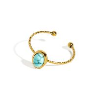 【YF】 WILD   FREE Simple Stainless Steel Thin Rings for Women Vintage Natural Stone Turquoise Adjustable Ring Trendy Jewelry