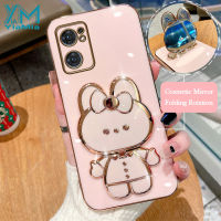 YiMia เคสโทรศัพท์แฟชั่นสำหรับ OPPO Reno5 Z Reno6 Z Reno7 5G Reno8 5G Reno 8 Pro Reno8 T 4G Reno8 T 5G Reno9 Reno 9 Pro Reno 9 Pro Reno 9 Pro + ตัวยึดกระจกแต่งหน้ารูปกระต่ายน่ารักตัวชุบโลหะหรูหราผ้าคลุม