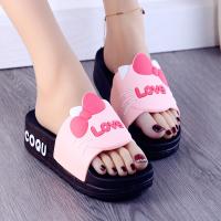 Slippers women summer thick bottom high-heeled sponge cake bottom cartoon cute fashion home non-slip bathroom Korean sandals and slippers