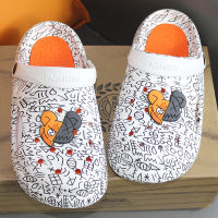 Happy Cartoon Clogs คู่3.5ซม. แพลตฟอร์มฤดูร้อนผู้ชายสไลด์ผู้หญิงกลางแจ้ง Close Toe รองเท้ารองเท้าแตะชายหาดสีดำสีขาวรองเท้าแตะ ~