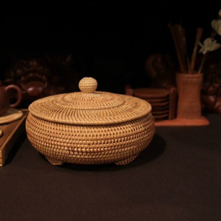 storage-basket-hand-woven-rattan-woven-with-cover-round-primary-color-chinese-jewelry-snacks-tea-set-storage-box