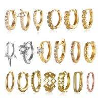 ✿  Round Hoop Earrings 925 Gold Color for Small Ear diamond Imitate Piercing Jewels