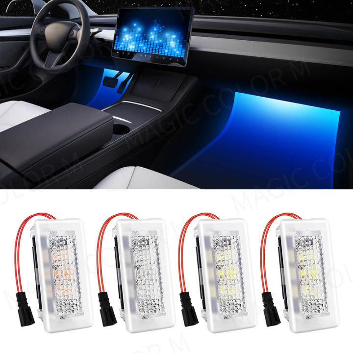 สำหรับเทสลารุ่น3-y-s-x-led-บรรยากาศเท้าดีไฟภายในรถแสงชั้นประตูบ่อโคมไฟตกแต่งอุปกรณ์รถยนต์