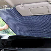 ม่านบังแดดรถยนต์แบบพับได้ กระจกหน้า Universal Automatic Telescopic ฉนวนกันความร้อน กันแสง UV Sun Visor 70cm