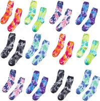 JXLESW 12 Pairs Tie Dye Crew Socks, Hip Hop Colorful Novelty Cotton Socks for Women and Men