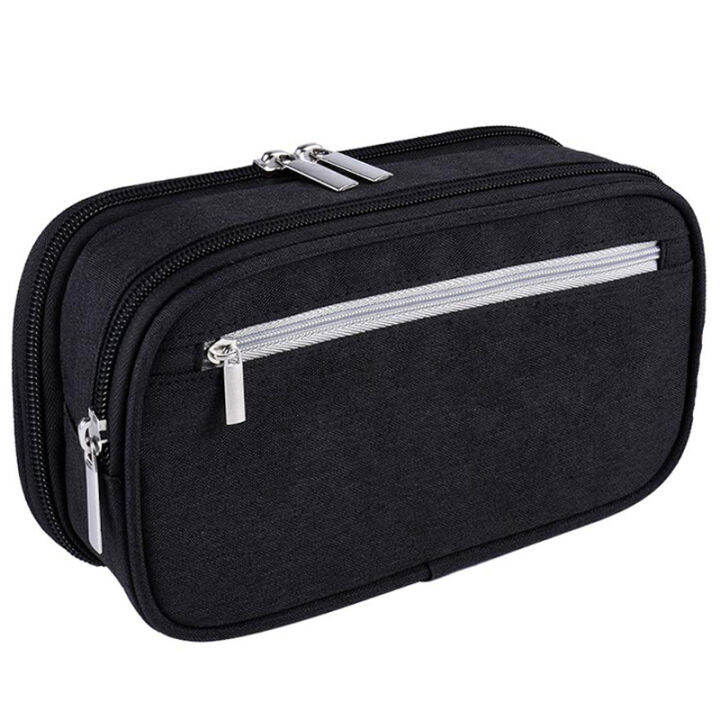 pencil-case-large-capacity-pencil-cases-pen-bag-pouch-holder-travel-cosmetic-make-up-bag-pouch-cable-bag-pouch-with-multi-compartments-for-school-students-office-adults-black