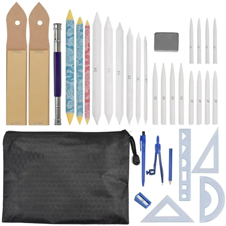 [HFCG MALL] 33Pcs Art Blenders Set, Paper Wipe Pen Sketch Set, Shading Pencils for Drawing
