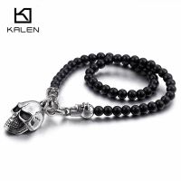 KALEN African Glass Beads 47Cm 50Cm 60Cm 75Cm Chain Necklaces Men Punk Stainless Steel Skull Pendant Statement Choker Jewelry