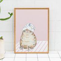 Modern Animal Grumpy Frog Mood Drawing Wall Art โปสเตอร์และพิมพ์ผ้าเช็ดตัว Toad รูปภาพสำหรับห้องน้ำตกแต่งห้องน้ำ-ภาพวาดผ้าใบ