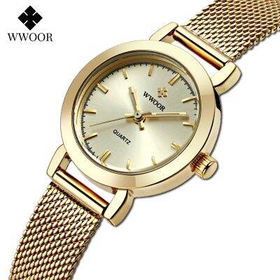 （A Decent035）WWOOR Ladies2022 Strawband GoldWatch Women Fashion Small Wristwatch Reloj Mujer