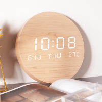 Nordic LED Wall Clock Built-in 8000mAh Lithium Battery Digital Clock Wooden Grain and Linen Color Living Room Home Study Clock