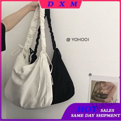 【hot sale】▣▦⊕ C16 South Korean version of 2021 new wide shoulder drawstring canvas bag contracted INS solid color large capacity single shoulder cross-body bag bag woman