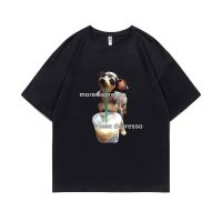 More Espresso Less Depresso Print Tshirt Funny Dog Drinking Coffee Graphic T-shirt Men Women High Quality Pure Cotton T Shirts 4XL 5XL 6XL