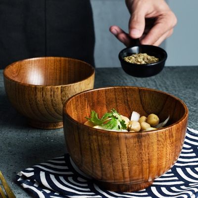 1PC Japanese Style Wooden Bowl Wood Rice Soup Bowl Salad Bowl Food Container Large Small Bowl For Kids Tableware Wooden Utensils