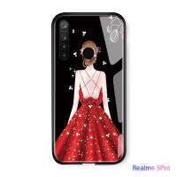 UCUCUCUC คสมือถือ เคสโทรศัพท์ เคส Realme 5 Pro Casing Realmi5 Proแฟชั่นผู้หญิงElegantกรณีWeedingชุดเดรสปาร์ตี้Glossyกระจกเทมเปอร์กลับเคสโทรศัพท์