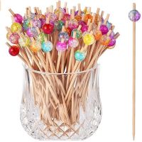 100Pcs Colorful Beads Bamboo Fruit Sticks for Cocktail Decoration Salad Snack Sandwich Buffet Toothpicks Wedding Party Supply