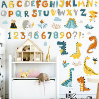 ?New Production? Dinosaur Alphabet Creative Wall Sticker Home Living Room Decor Vinyl Wall Sticker Cartoon Digital DIY Kids Door Mural Wallpaper