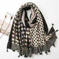 {BUSA Fashion Accessories} 2022แฟชั่น Loop Dot Patchwork พู่ Viscose Shawl ผ้าพันคอ Lady คุณภาพสูงพิมพ์ Pashmina Stole WrapHijab Sjaal