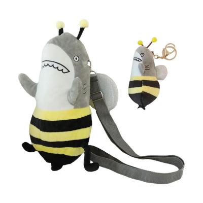 Plush Shark-Bee Purse Cute Yellow Bee Shark Plush Dolls Keychain Bag Cute Bee Shark Plush Dolls Keychain Bag Stuffed Animal Shark Plushie Bag for Kids gifts